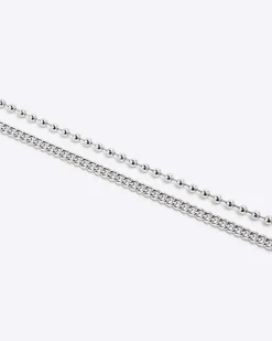 Silver ball chain multirow necklace