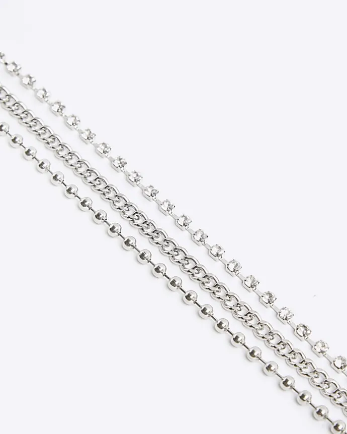 Silver chain mix multirow necklace