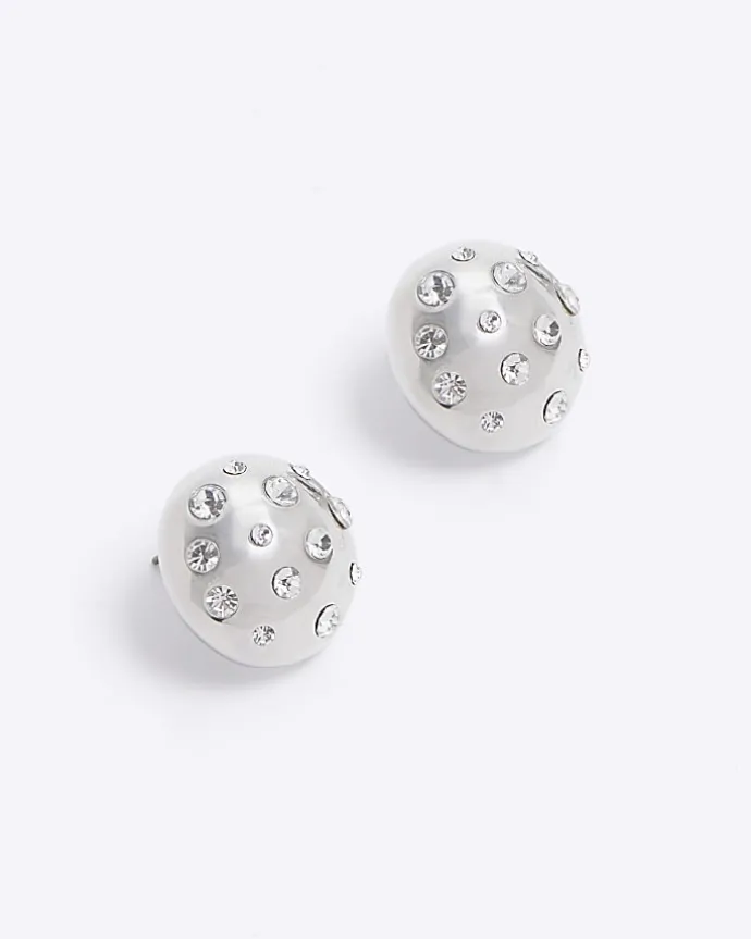 Silver chunky diamante stud earrings