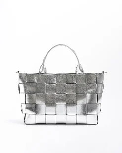 Silver chunky weave shopper bag