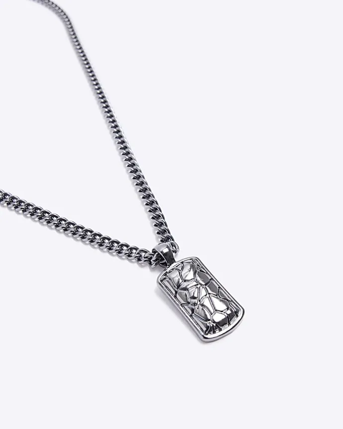 Silver CRACKLE DOG TAG NECKLACE