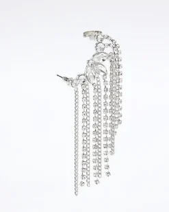 Silver Diamante Drape Ear Climber