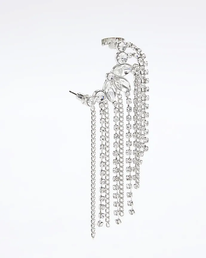Silver Diamante Drape Ear Climber
