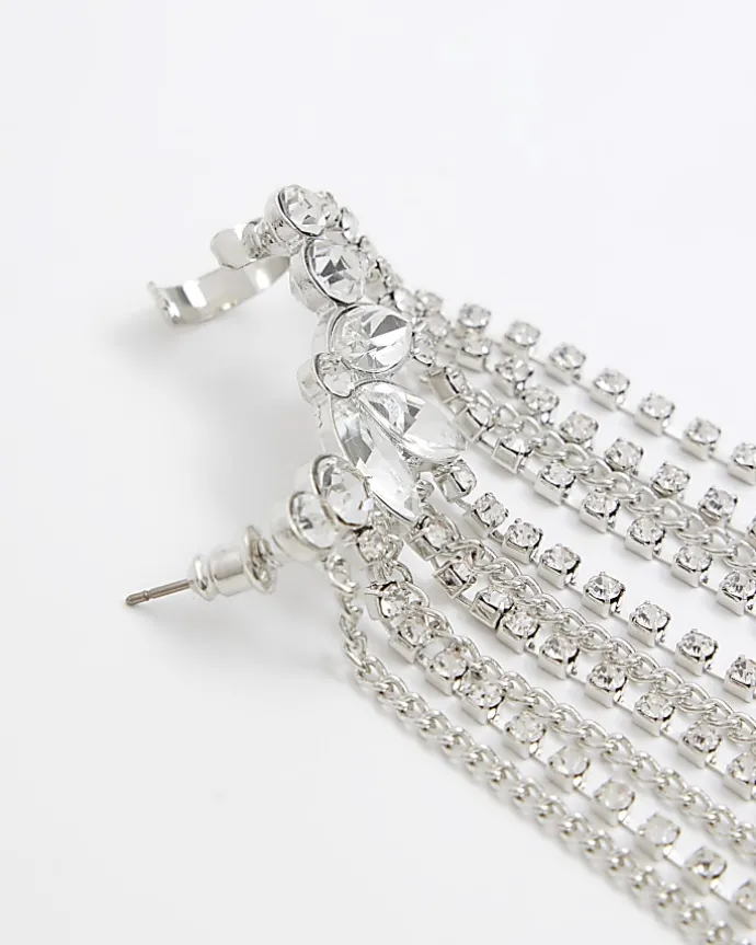 Silver Diamante Drape Ear Climber