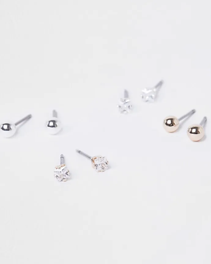 Silver diamante earrings multipack