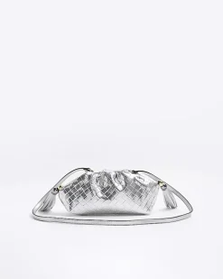 Silver embossed weave clutch bag