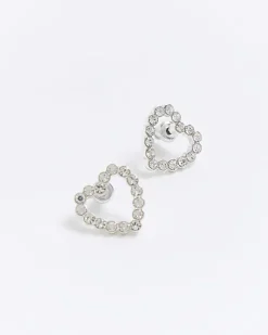 Silver heart stud earrings