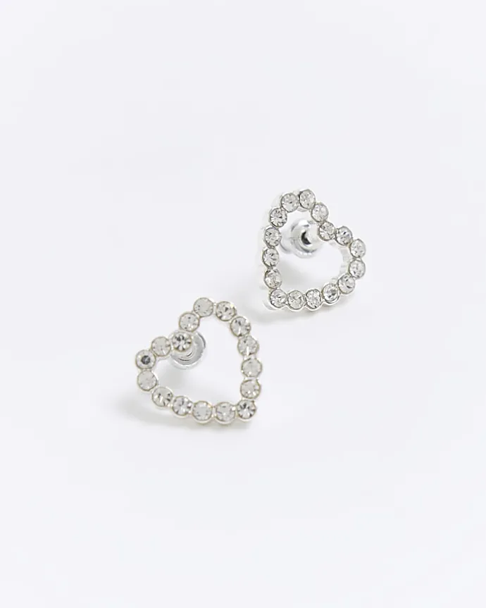 Silver heart stud earrings