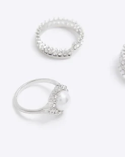 Silver Pearl Ring Multipack