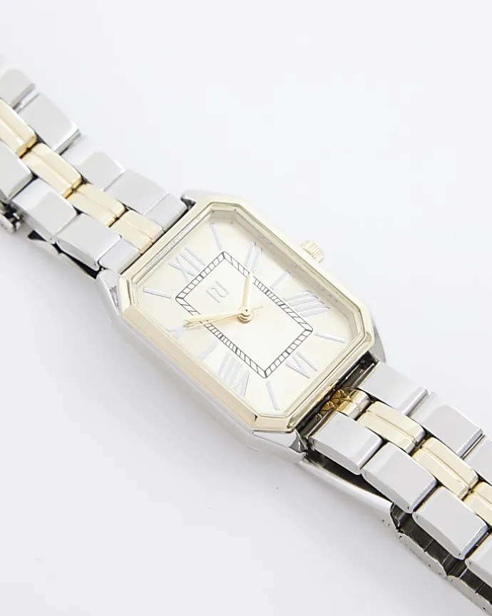 Silver rectangle face watch