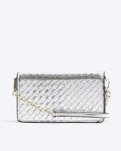 Silver weave cross body purse