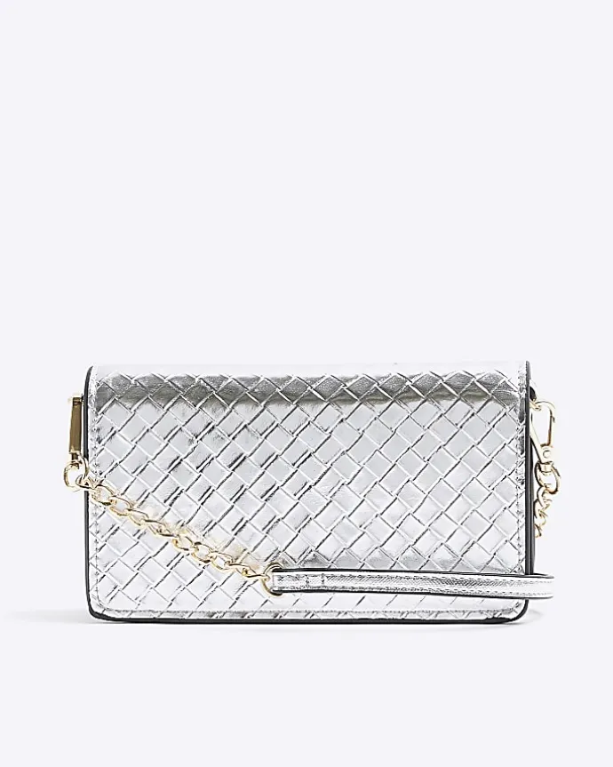 Silver weave cross body purse
