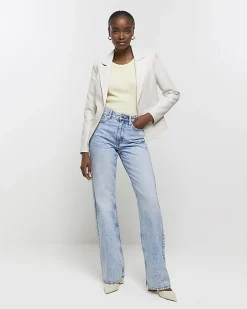 Stone faux leather blazer