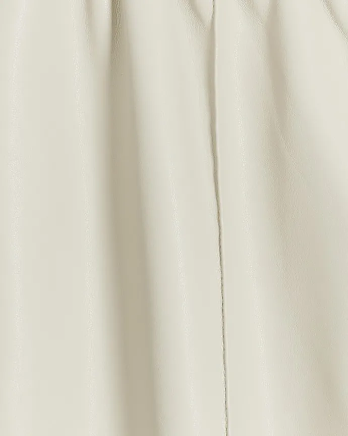 Stone faux leather wide leg trousers