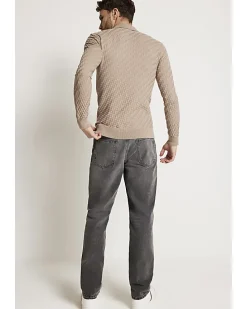 Stone muscle fit zig zag knit polo