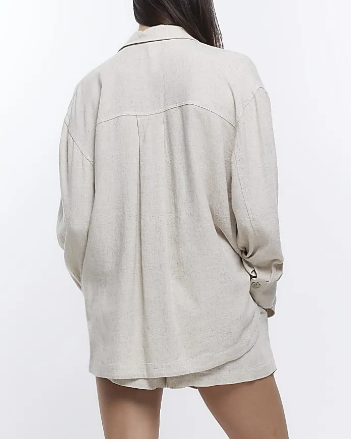 Stone oversized shirt with linen