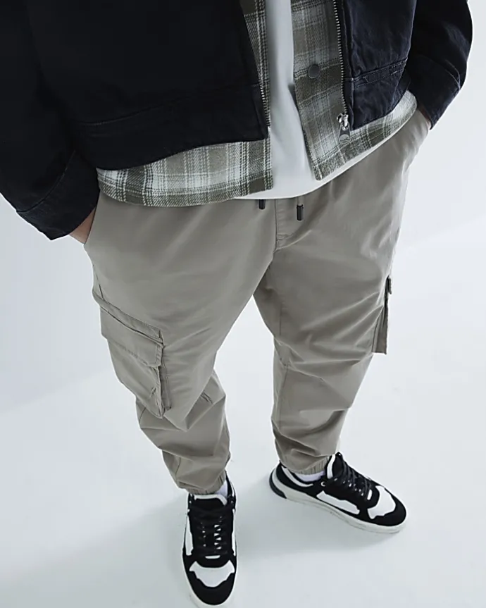 Stone regular fit cuffed cargo trousers
