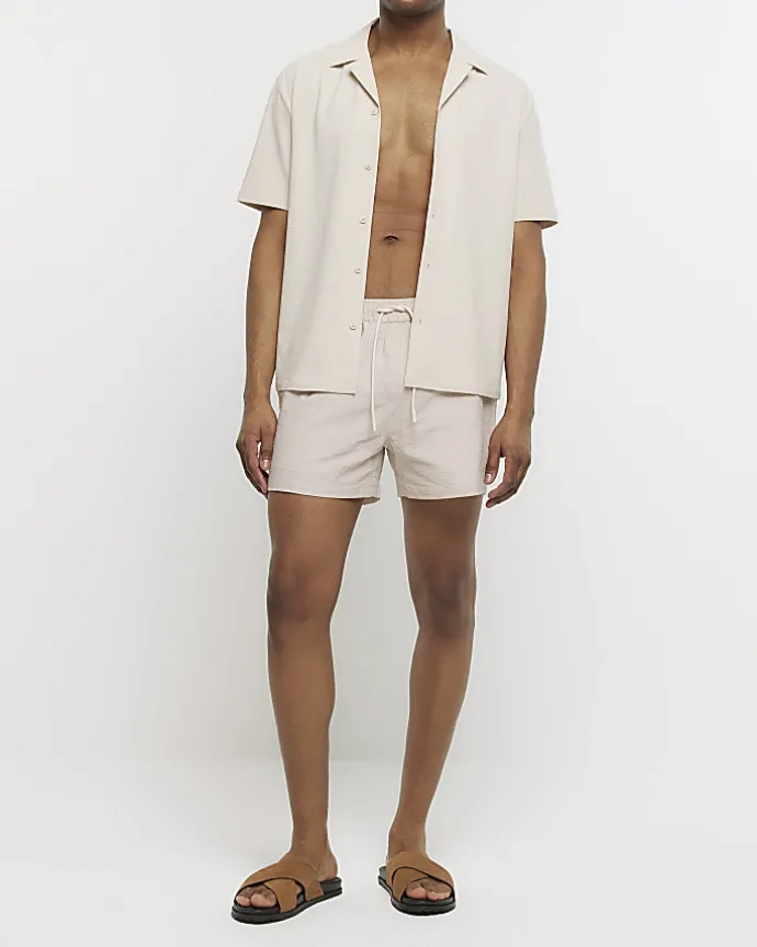 Stone regular fit seersucker swim shorts