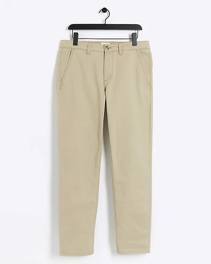 Stone slim fit casual chino trousers