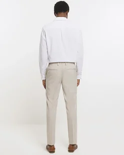 Stone slim fit check suit trousers