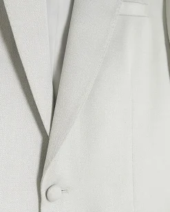 Stone slim fit check suit jacket