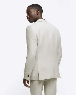 Stone slim fit linen blend suit jacket