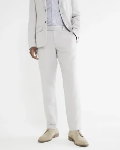 Stone slim fit linen blend suit trousers