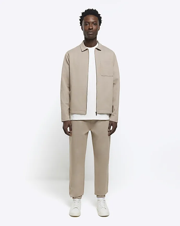 Stone slim fit textured zip up sweatshirt