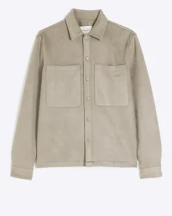 Stone suedette long sleeve shirt