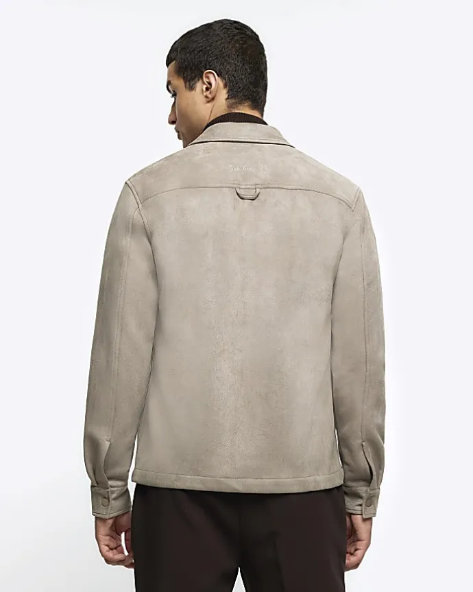 Stone suedette long sleeve shirt