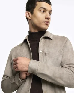 Stone suedette long sleeve shirt