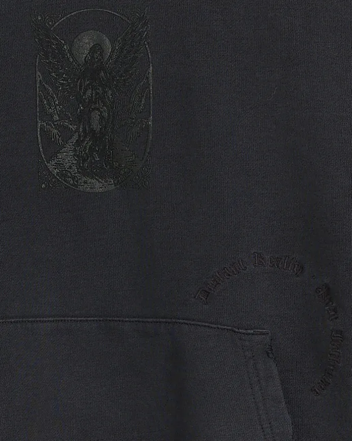 Washed black regular gothic graphic hoodie