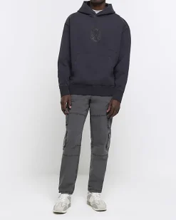 Washed black regular gothic graphic hoodie