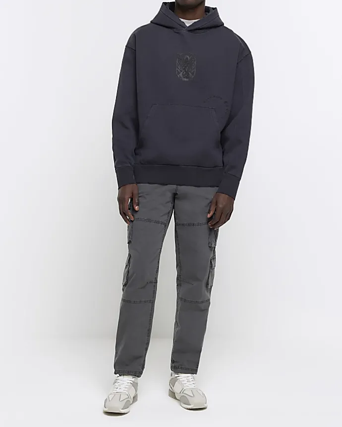 Washed black regular gothic graphic hoodie