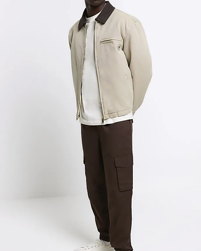 Washed brown slim fit cargo joggers