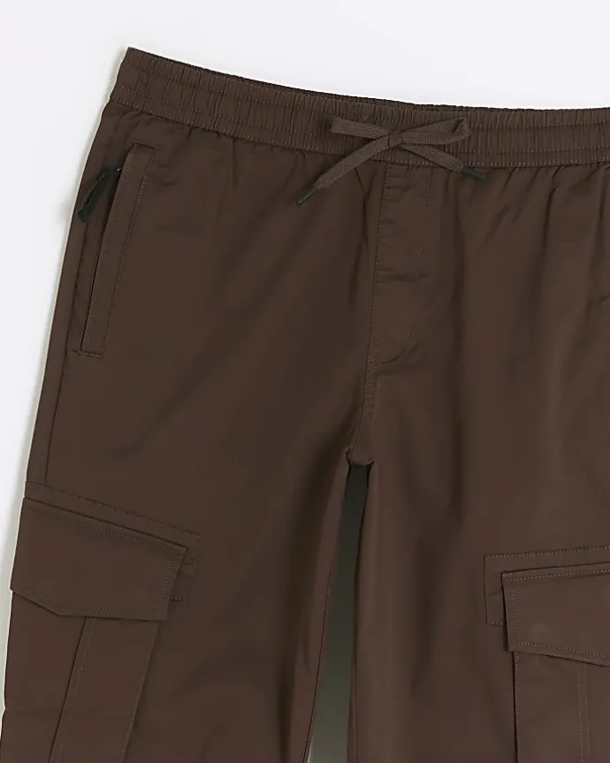 Washed brown slim fit cargo joggers
