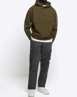 Washed khaki regular fit Japanese hoodie