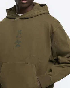 Washed khaki regular fit Japanese hoodie