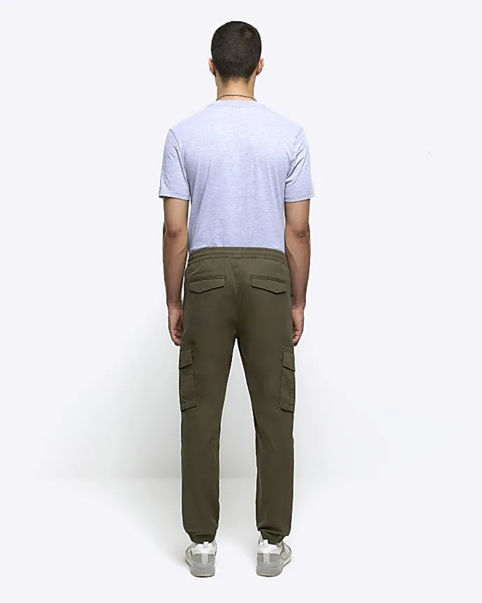 Washed khaki regular fit cargo joggers