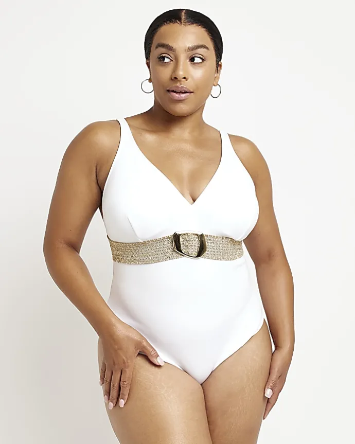 White belted swimsuit