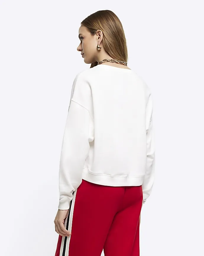 White crop plain sweatshirt