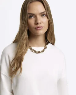 White crop plain sweatshirt