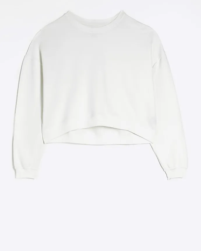 White crop plain sweatshirt