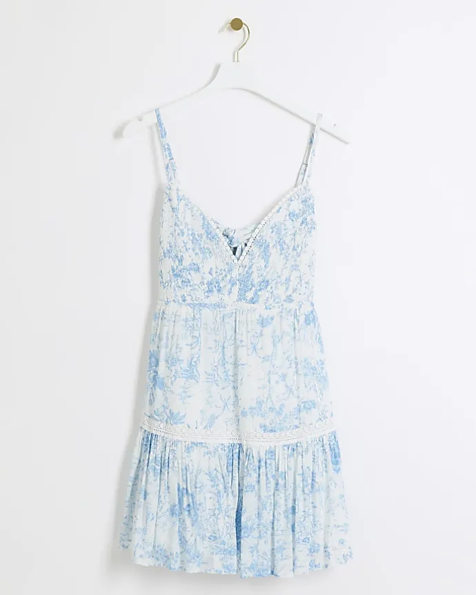 White floral plunge beach mini dress