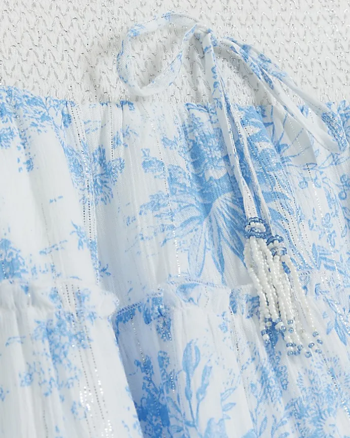 White floral shirred mini skirt