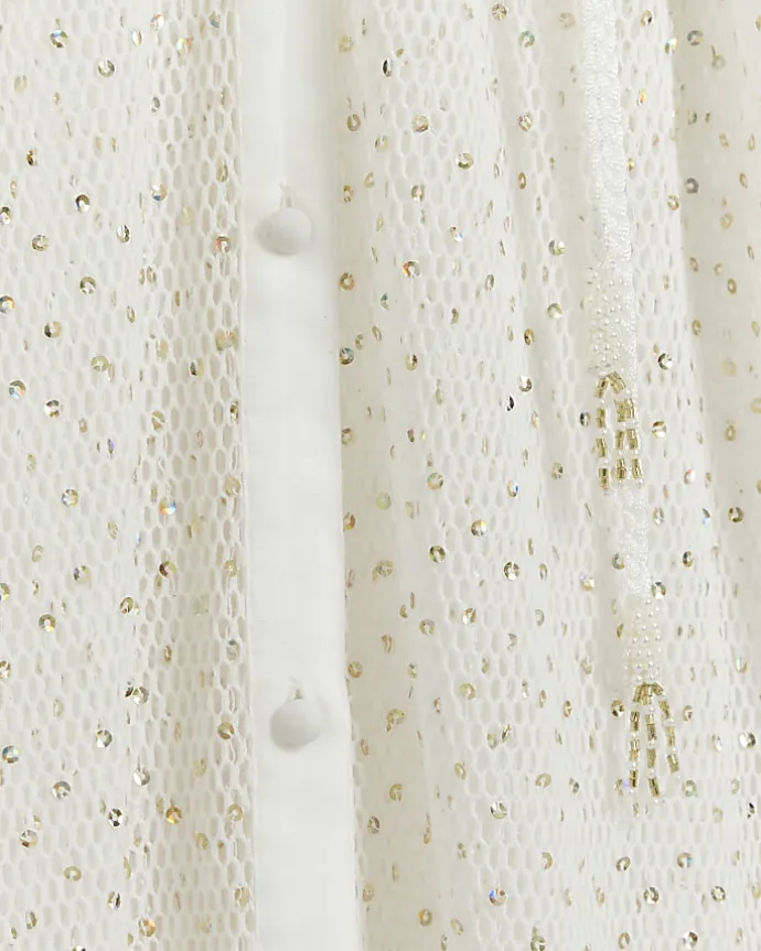 White mesh sequin beach maxi shirt dress