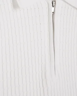White muscle fit knitted half zip polo
