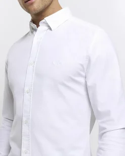 White muscle fit oxford smart shirt