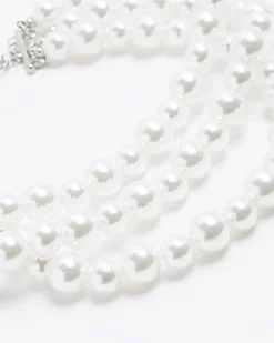 White Pearl Multirow Choker Necklace