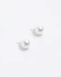 White Pearl Stud Earrings